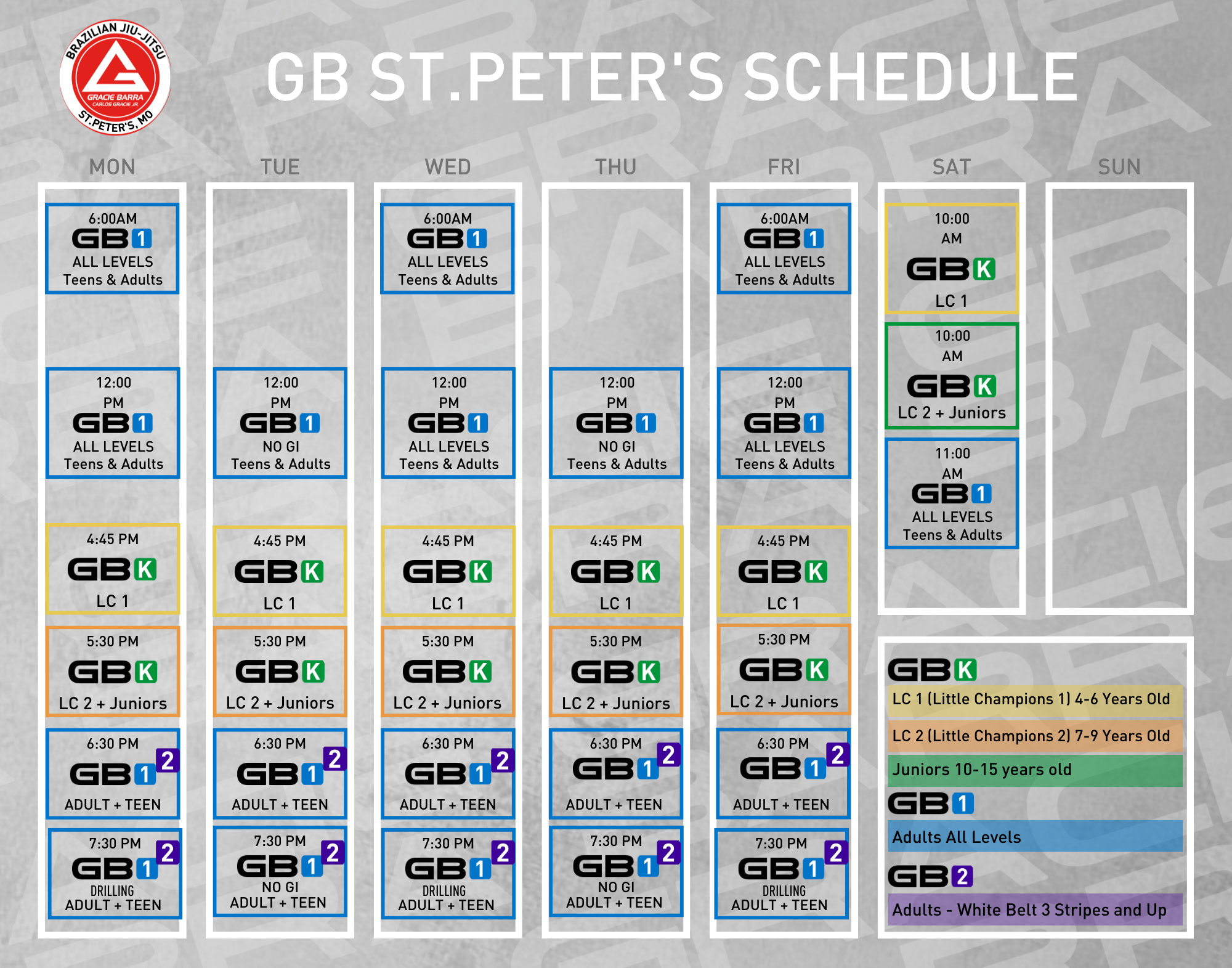 GB St. Peters Class Schedule