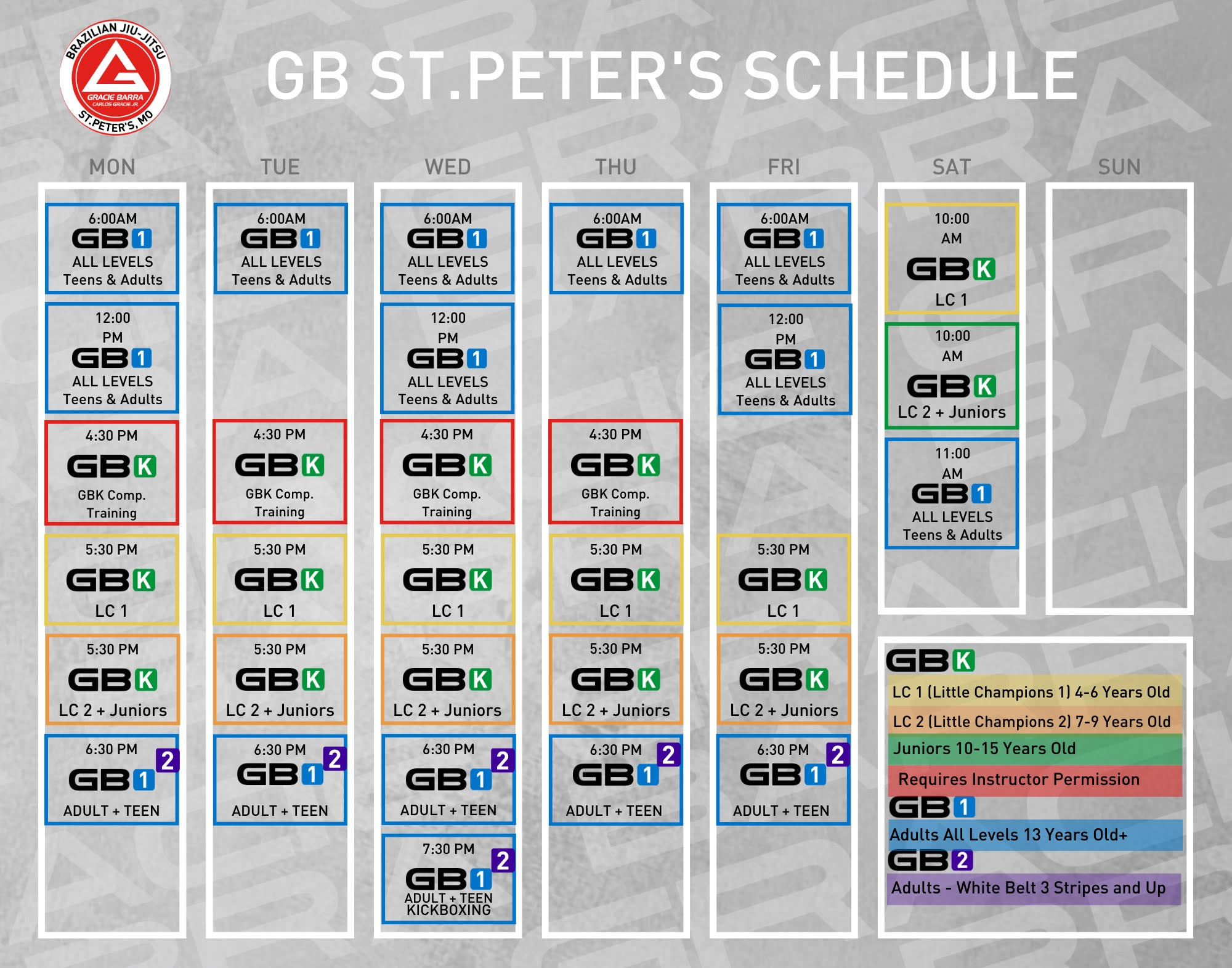 GB St. Peters Class Schedule
