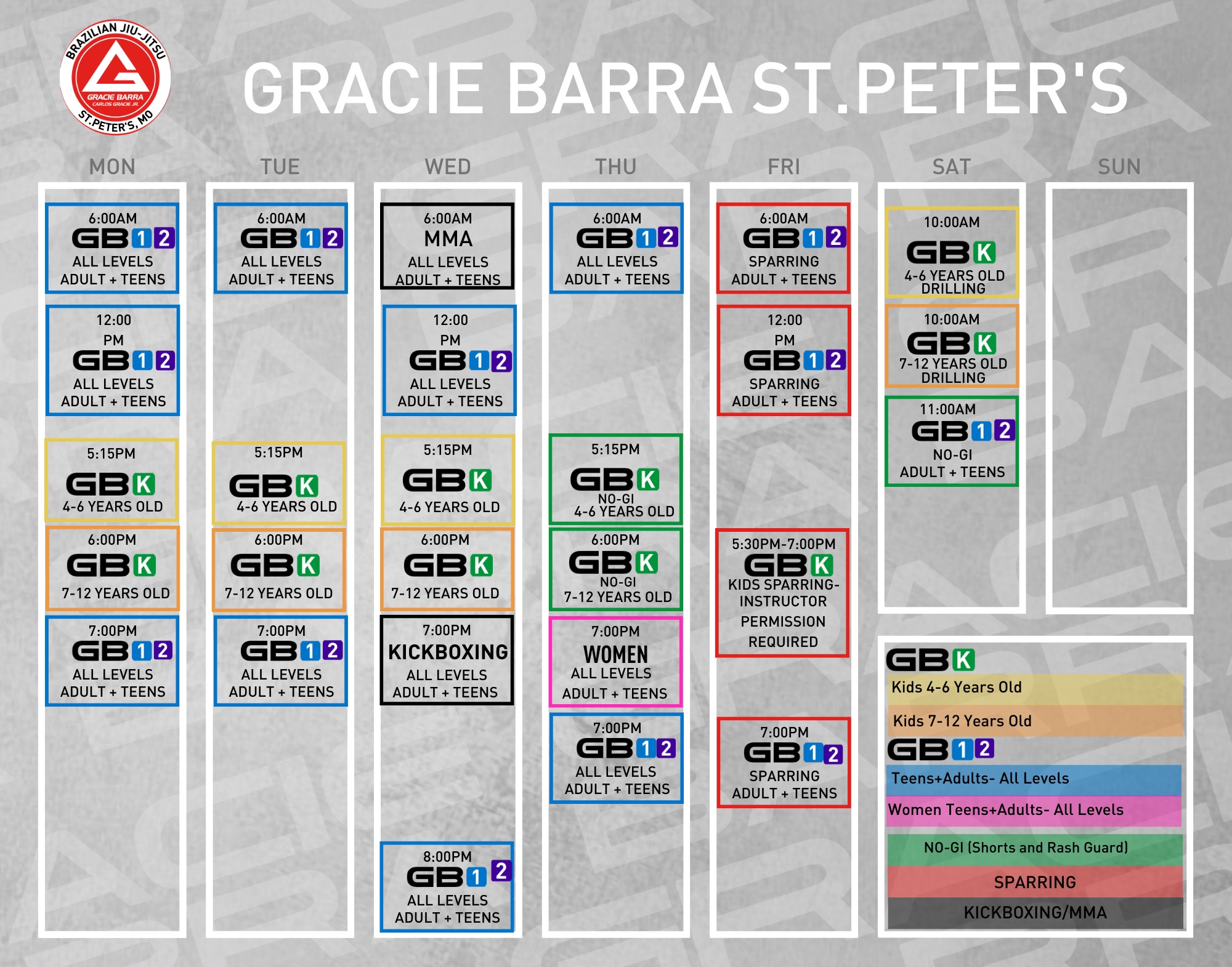 GB St. Peters Class Schedule